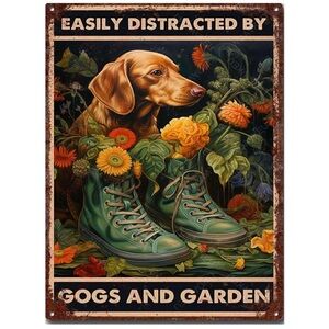 ALUMINUM METAL VINTAGE TIN SIGN DOGS & GARDEN DACHSHUND NWT
